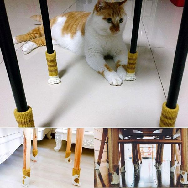 

chair covers 4pcs cat floor protection foot pad leg non-slip wool knitting cover table socks cartoon furniture decor