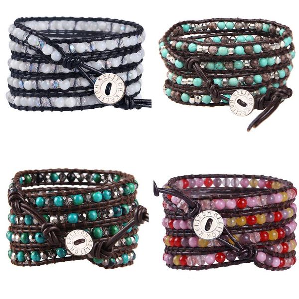 

tennis kelitch stone bracelet beaded leather 5 wrap crystal long bracelets charm punk jewelry for women men undefined, Golden;silver