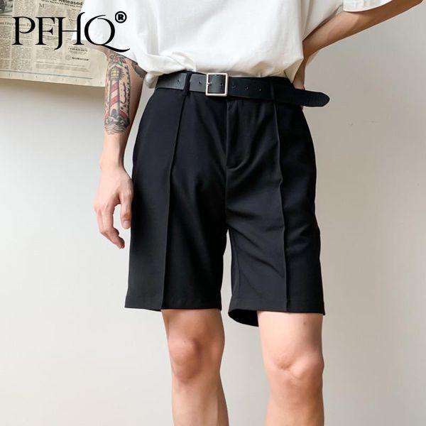 

men's shorts pfhq men 2021 summer trendy semi elastic straight tube five point daily solid casual simple suit thin pants 21d182, White;black