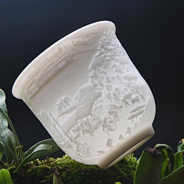 

cups & saucers chinese wind large white porcelain suet jade ceramic relief master tea