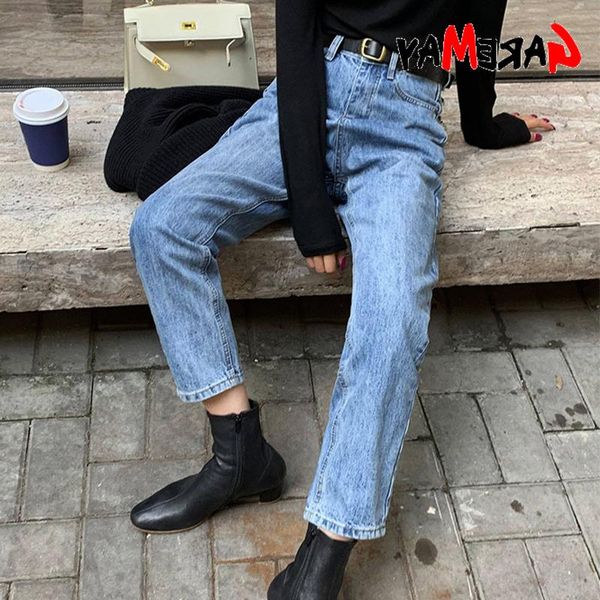 

women's jeans vintage blue 2021 boyfriend for women high waist loose harem denim pants full length mom female streetwear trousers
