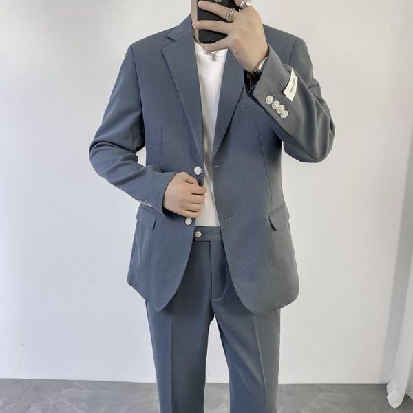 

men's suits & blazers 2021 autumn arrival fog blue suit two-piece slim fashion solid color light mature quality, White;black