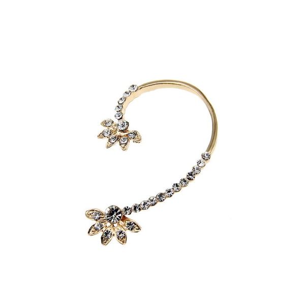 

stud golden flower ear cuff earrings women personality earclips trendy shining crystal earpin girls jewelry gift, Golden;silver