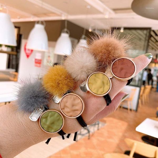 

50pcs/lot diy simple multi plush mink wool cloth hair band balls horsetail rubber styling tools accessories ha17101, Brown