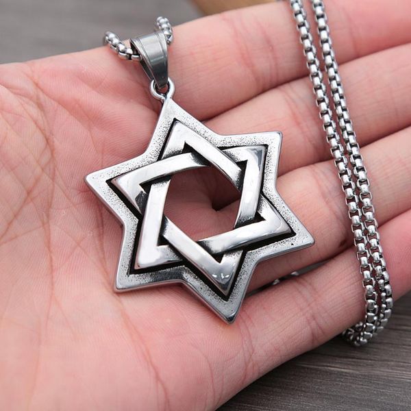 

pendant necklaces vintage stainless steel star of david necklace men punk nightclub rock hip hop six pointed jewelry gift, Silver