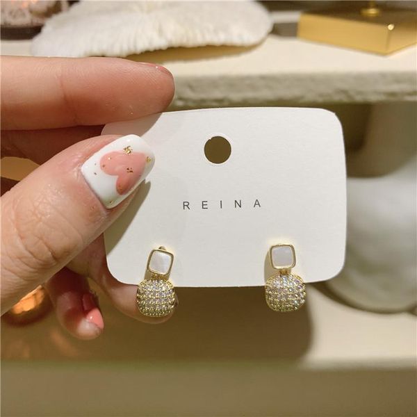 

dangle & chandelier korea fashion jewelry 14k gold plating zircon exquisite square pendant earrings simple opal women's wedding accesso, Silver