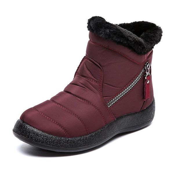 

boots women 2021 winter for waterproof warm snow botas mujer zipper ankle low heels shoes, Black