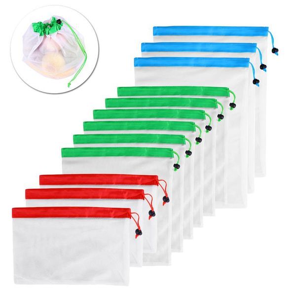 

hanging baskets 12pcs 3 sizes reusable mesh produce bag washable bags grocery shopping storage fruit vegetable organizer pouch for drop