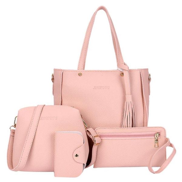 

evening bags 4pcs/set tassels composite bag women handbag tote soft pu leather handbags shoulder ladies girls purse clutches