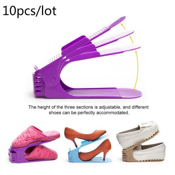 

10pcs/lot shoe storage rack home organizer double-layer space save closet range anti-skid shoebox bracket clothing & wardrobe