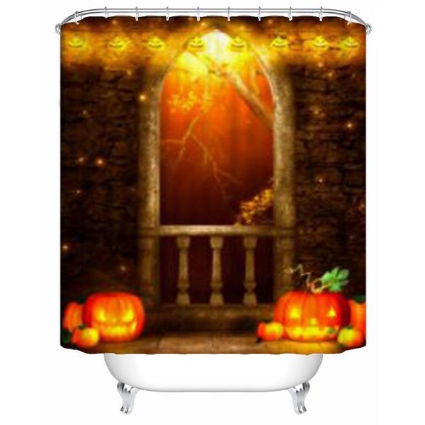 

shower curtains halloween scenery curtain pumpkin decor bathroom set with hooks waterproof