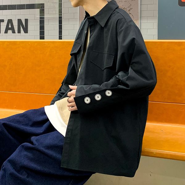 

men's casual shirts cotton shirts, multicolored shirts with long sleeves loose, pockets, tools of autumn d0kw, White;black