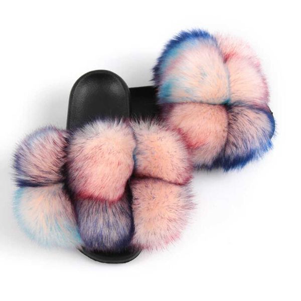 

fashion luxury fur women fluffy slippers soft pvc bedroom platform shoes mixed-color ladies fuzzy q913 210625, Black