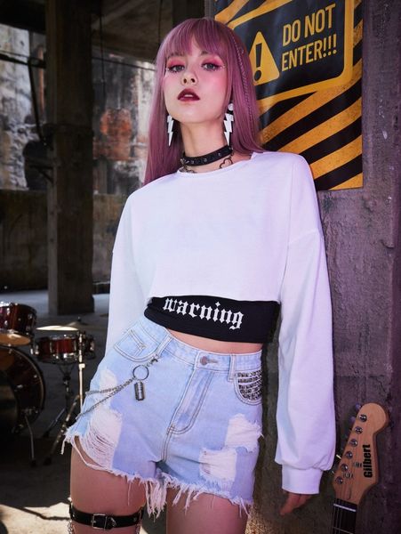 

romwe solid crop & letter graphic cami j3pn#, White