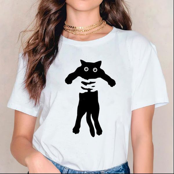 

funny cat trend cartoon womens t shirts cute kawaii 90s print graphic tee, White