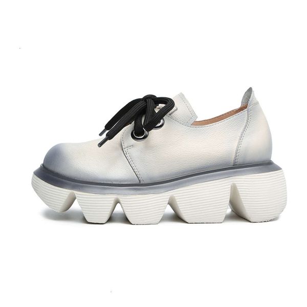 

shoes 2021 spring new casual leather casual round toe thick slope heel lace up brock women's 6mcg hcps, Black