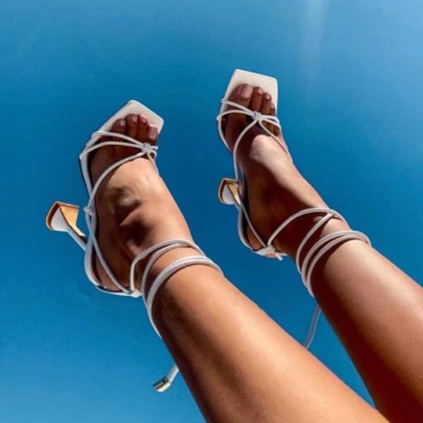 

summer woman shoes sandals basic pu fashion cross-tied spike heels lace-up party pumps size 35- 42 black white apricot