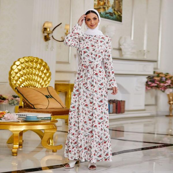

ethnic clothing eid 2021 summer women tiered dress maxi floral print long flare sleeves muslim dubai arab turkey islamic modest gown abaya, Red