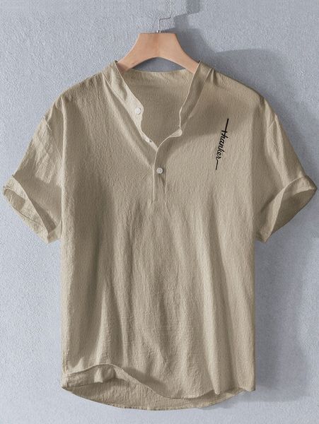 

men letter embroidery half button shirt v8st#, White;black