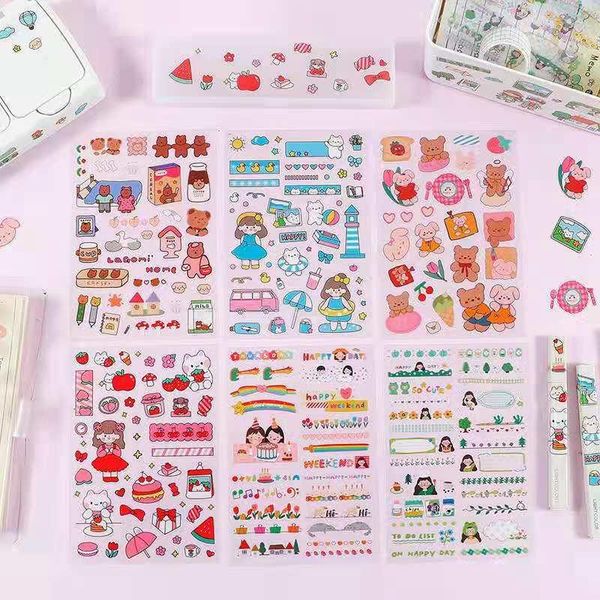

6sheets/pack cute girl's life and beas scrapbooking pvc adhesive stickers set stationery diy craft diary decoration gift wrap