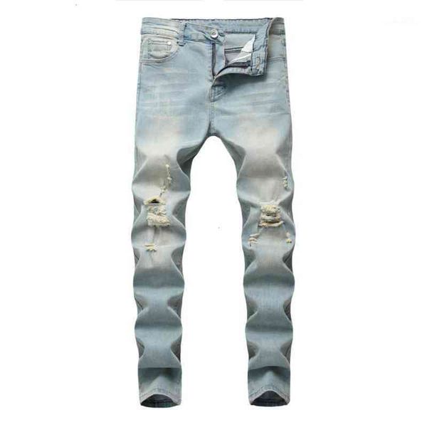 

mens fashion washing casual denim pants distressed slim stretch cowboy biker hip hop street male jeans, Blue