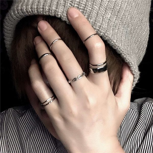 

ring light luxury set women's personality seven piece cool wind versatile niche design, Silver