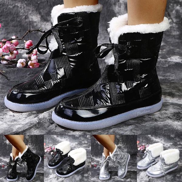 

boots autumn and winter fashion plus plush women's snow size round toe short outdoor boot#4, Black