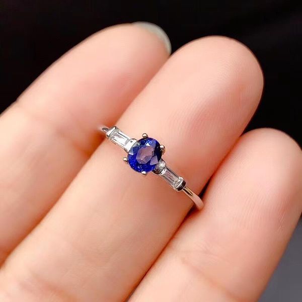 

cluster rings high-quality royal blue 925 silver ring natural sapphire high-end elegant fashion compact, Golden;silver