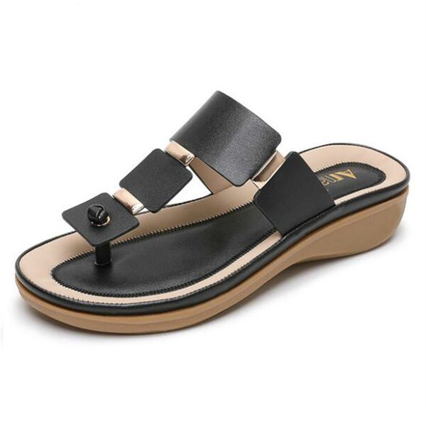 

fashion women slippers flip flops summer beach shoes wedges slides girls flat sandals bohemian casual sandals and slippers hy155, Black