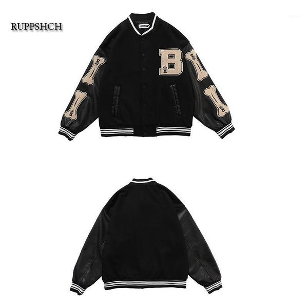 

ruppshch hip hop street oversized patchwork color block jacket men harajuku streetwear bomber baseball men's jackets, Black;brown