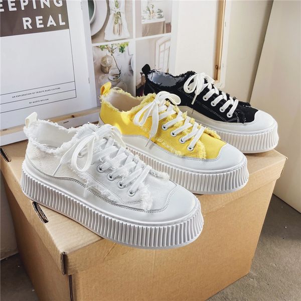 

2021 spring and summer thick soled canvas trend versatile breathable thin korean ins youth board sho men, Black