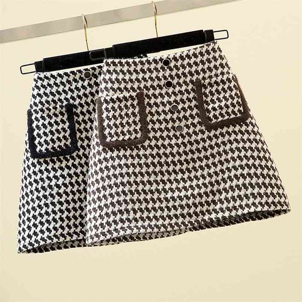 

plus size women's autumn and winter fat sister fashion woolen slim skirt a-line short women uk255 210507, Black
