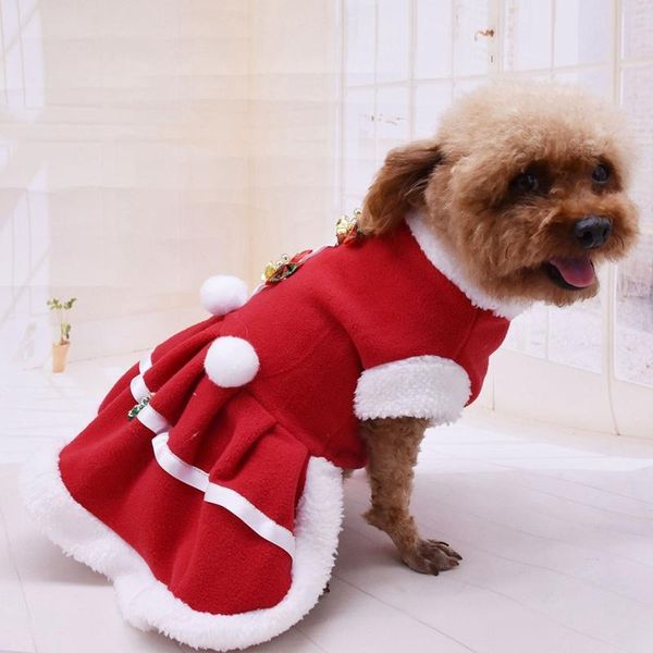 

dog apparel christmas red fleece dogs girls costume dress puppy warm skirt clothes winter pet fancy