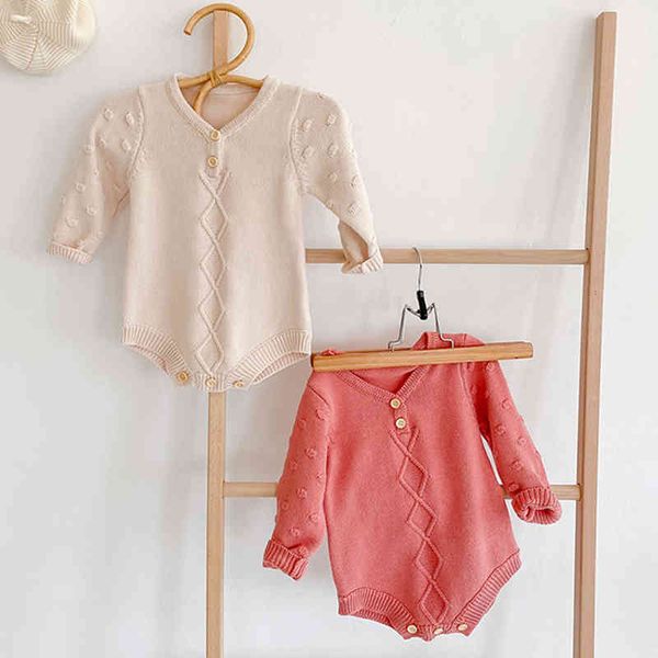 

spring autumn toddler clothing baby girls rompers kids girl long sleeve knit 210429, Blue