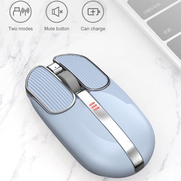 

mice 2400 dpi wireless wired adjustable rechargeable quiet mouse battery level visible pebble optical