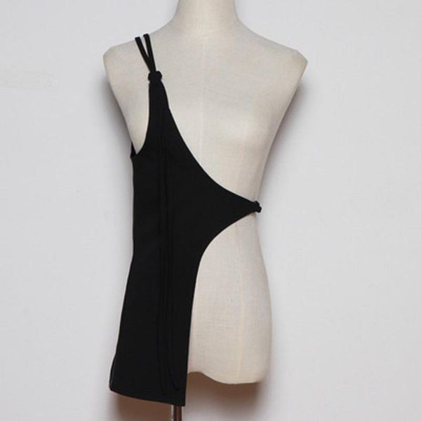 

women's vests 2021 one shouder bandage black vest fashion women sleeveless shirt dress decoration, Black;white