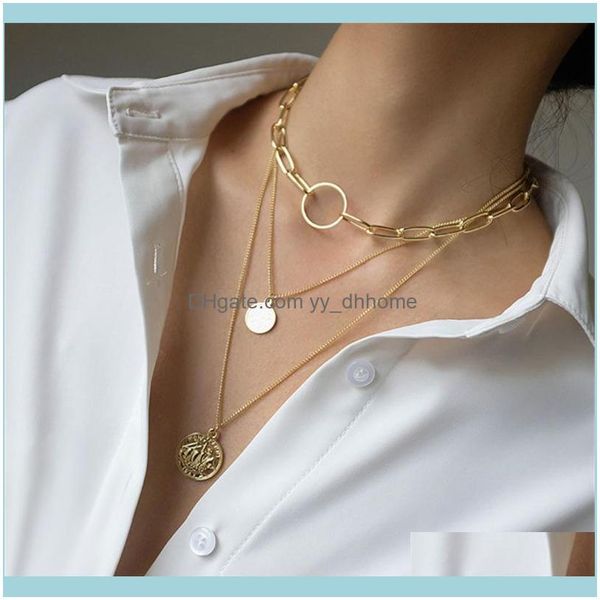 

necklaces & pendants jewelryselling european and american big-name fashion head coins geometric multilayer thick necklace female hip hop 3-l, Golden;silver
