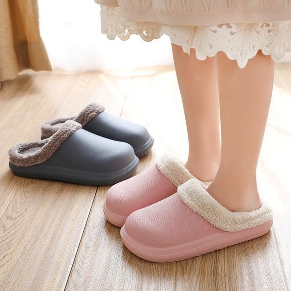 

suihyung winter warm slippers for women men 2021 eva waterproof indoor shoes soft fleece lovers home slip on ladies slides, Black