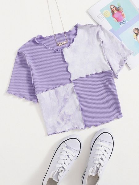

tie dye panel seam front crop tee x30h#, White