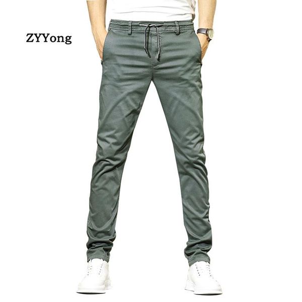 

men's pants zyyong high street military casual cotton slightly elastic comfortable slim wear pantones hombre, Black