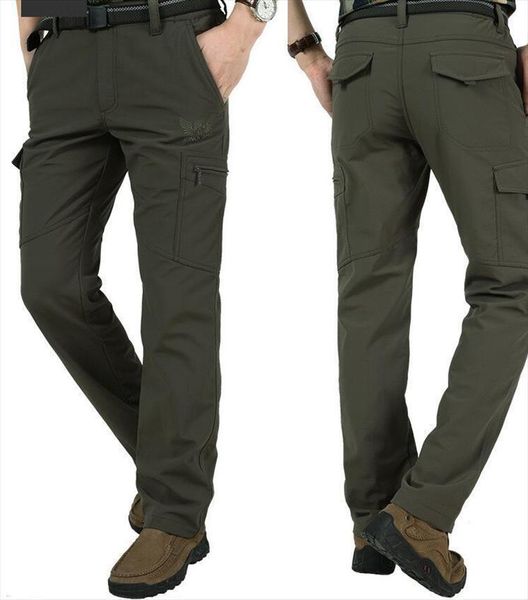 

winter thick warm cargo casual women pants fleece pockets long trousers fashion loose baggy jogeer worker male 4xl, Black