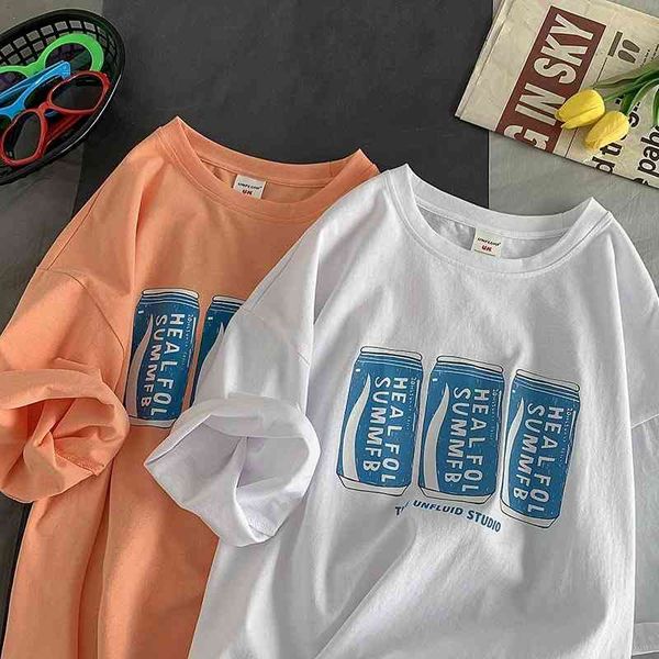 

cotton summer new men's wear korean street vitality fresh lovely print round neck short sleeve t-shirt, White;black