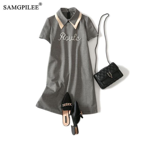 

casual dresses autumn dress for women 2021 plus size a-line plaid short sleeve knee-length turn-down collar, Black;gray