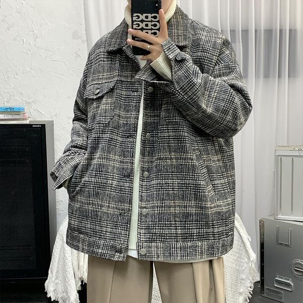 

men's jackets spring classic plaid jacket menturn-down collar button coat fashion causal plus size outerwear clothing male, Black;brown