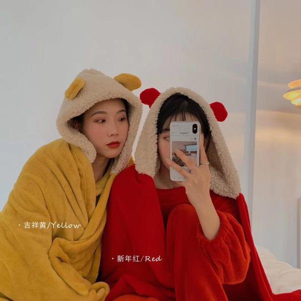 

women's sleepwear women nightgown robes for warm winter long sleeve nightdress female home hooded flannel christmas, Black;red