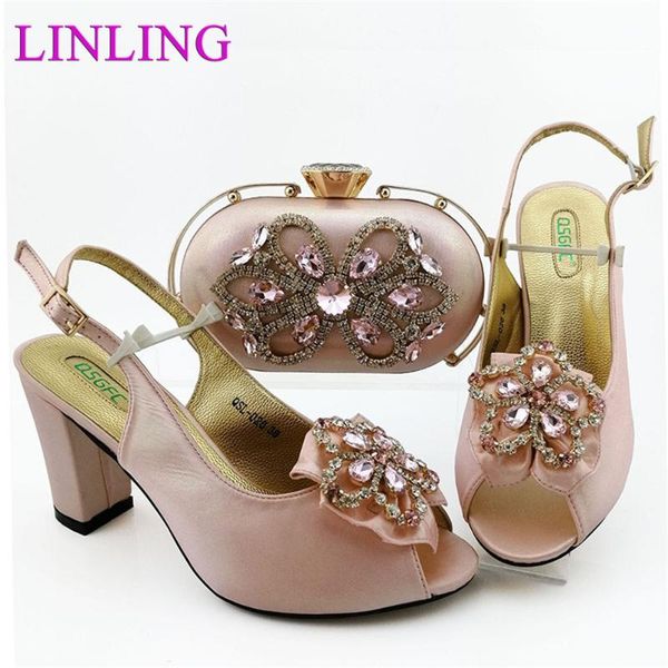 

special flower style decoration in pink color italian design 2021 nigeiran fashion party elegant ladies shoes and bag set dress, Black