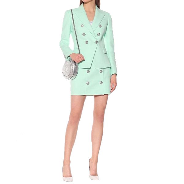 

two piece dress skirt blazer suit women golden double-breasted button buckle mint green cotton pieces sets women's z74k, White