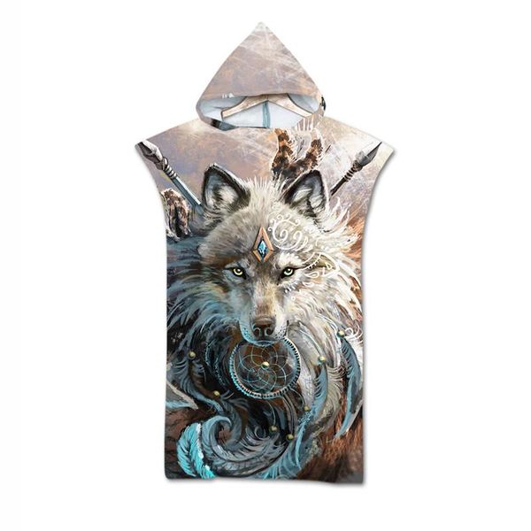 

towel wolf print hooded bath microfiber kids swimming beach shower adult