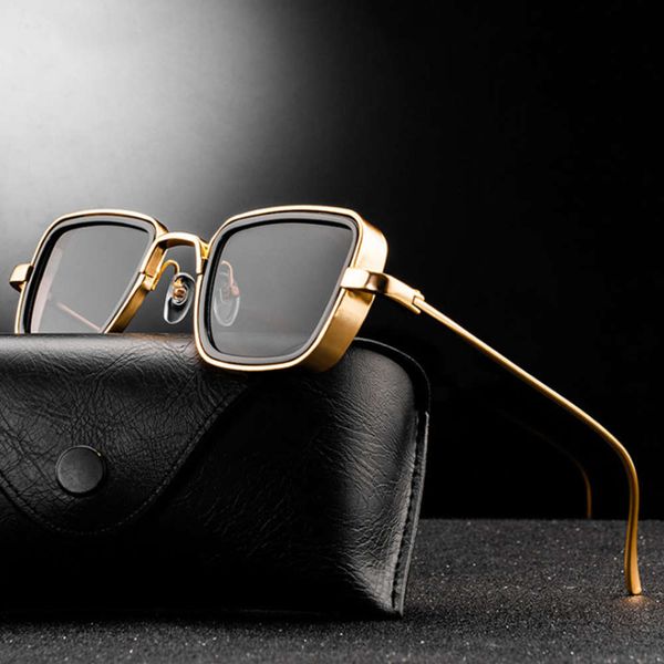 

fashion steampunk fire design men women's vintage square metals punk sunglasses uv400 shades eyewear, Black