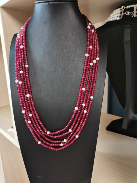 

chains hand knotted 5rows necklace natural purple yellow 2x4mm stone white freshwater pearl fashion jewelry long 68-75cm, Silver